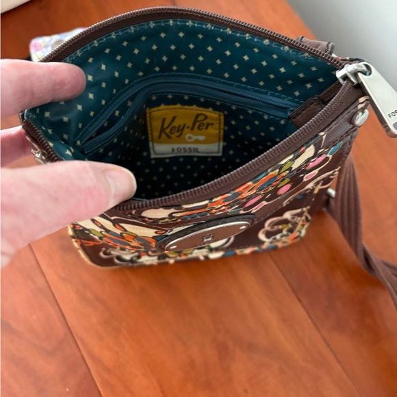 Fossil Key-Per Floral Crossbody Bag Brown Boho Canvas - Picture 6 of 8